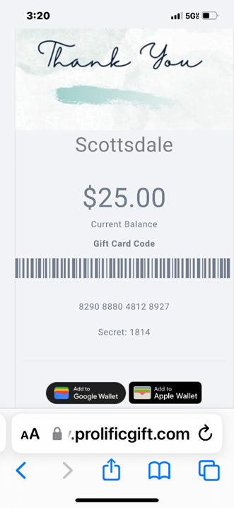recipient activation of a gift card