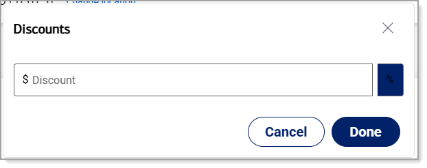 Discount amount field with a cleared percentage amount and the percentage discount button enabled