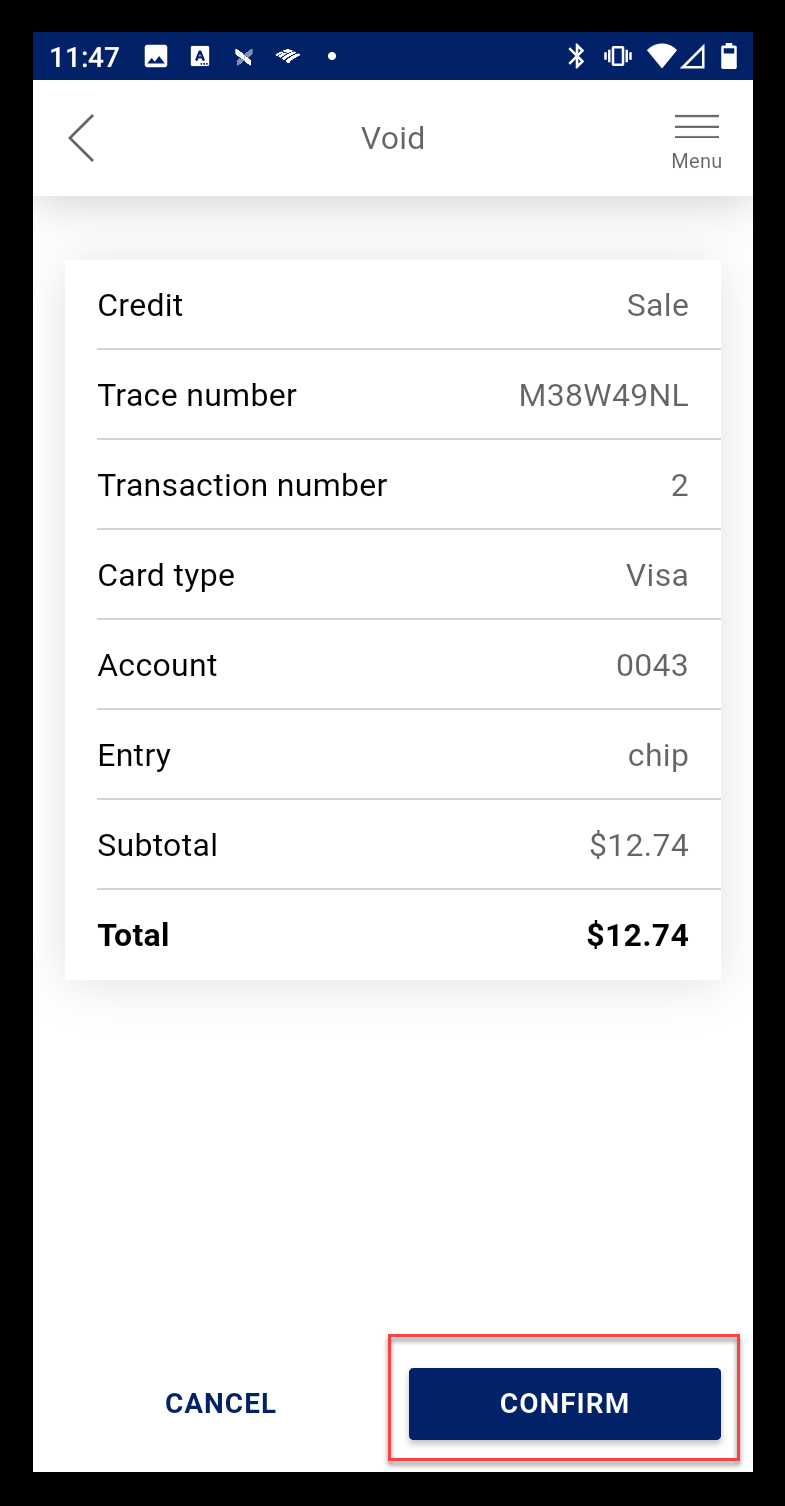Confirm the transaction