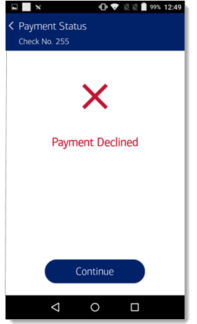 Payment Status - Payment Declined message.