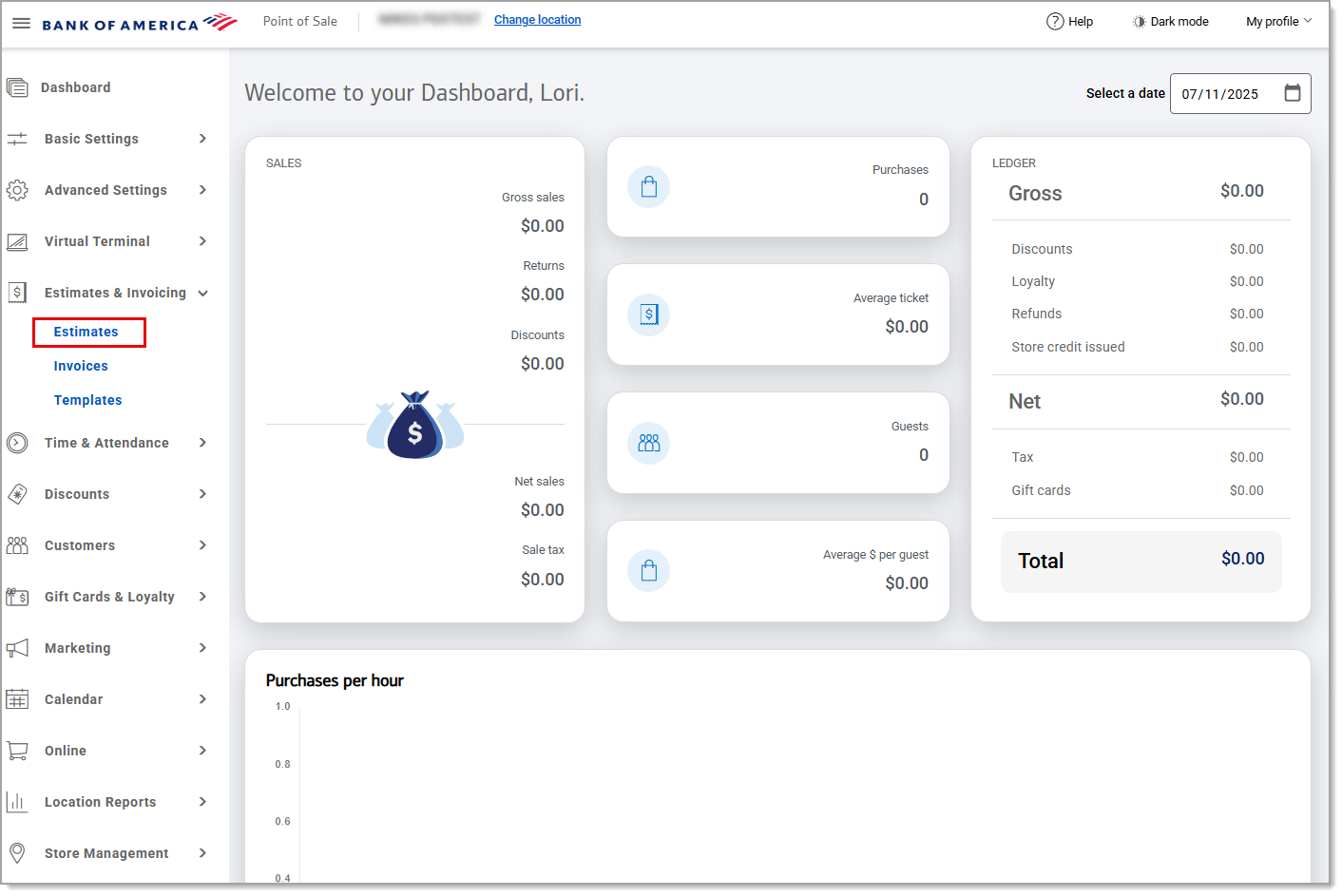 Estimates highlighted under Estimates and Invoicing in the navigation menu,