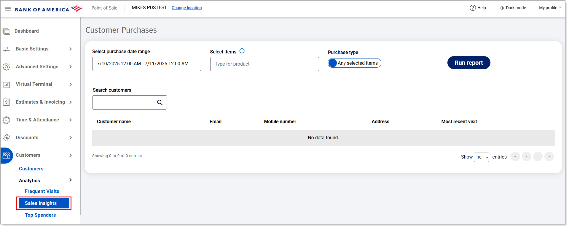 Customers Analytics Sales Insights Report menu option