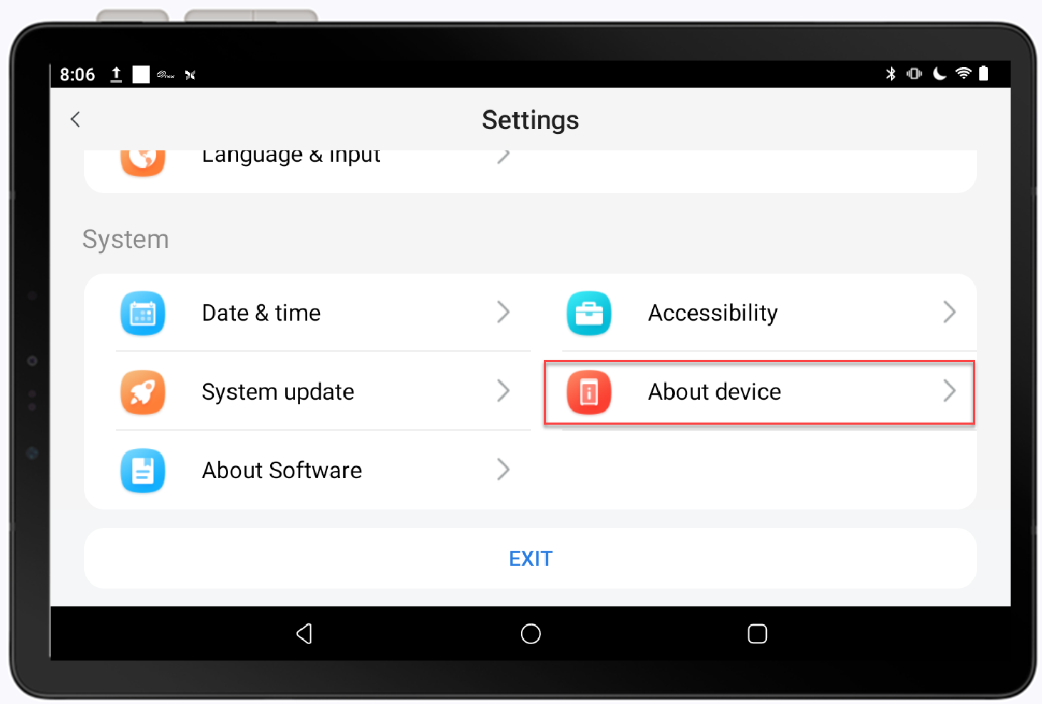 about device option in settings