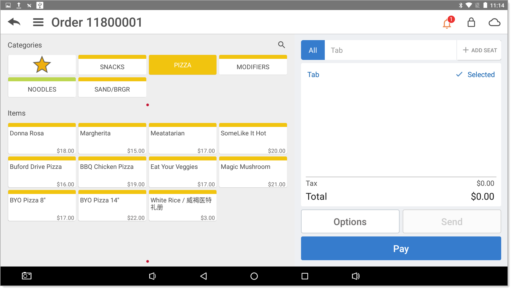 Point of Sale Order screen with left side button display