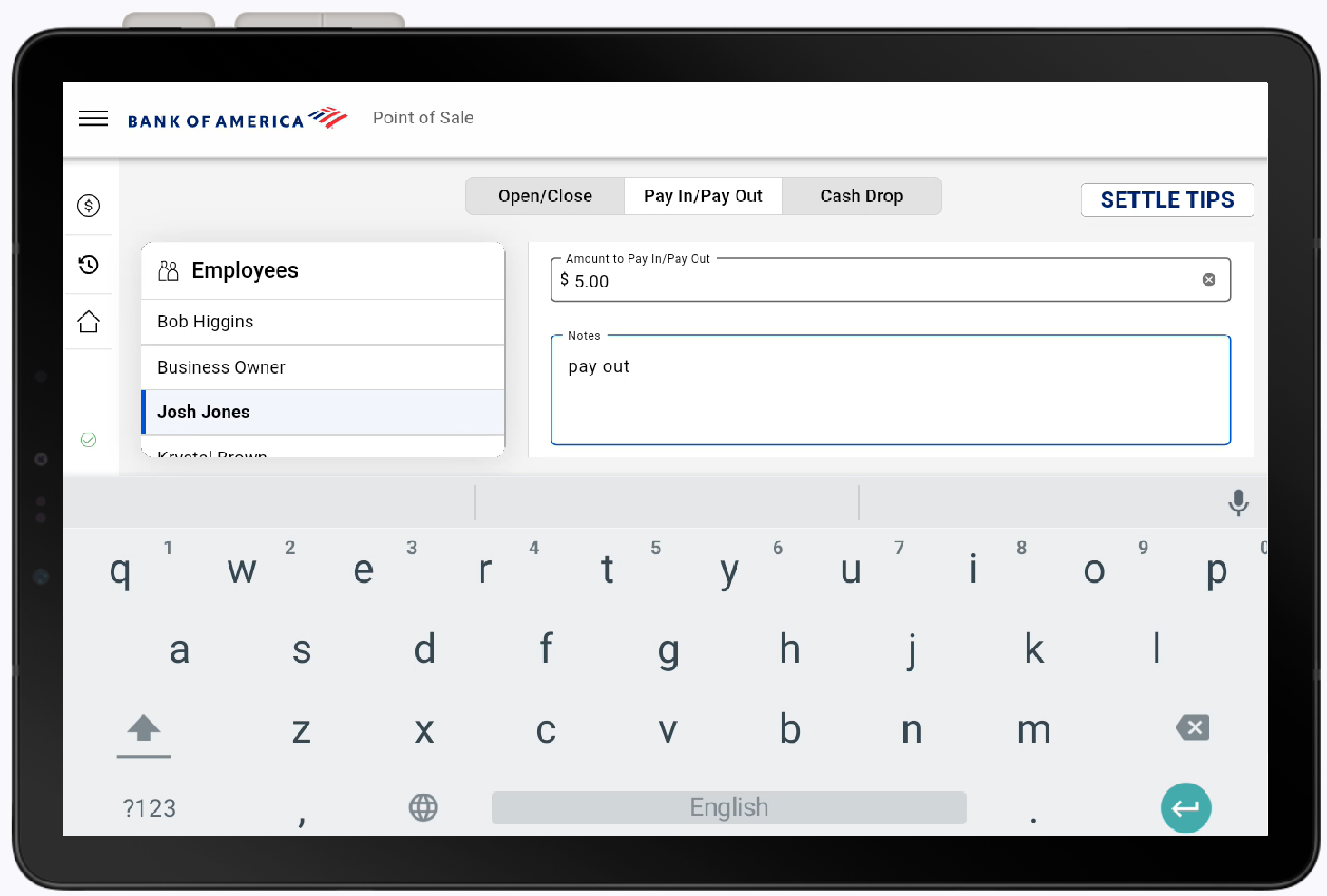 Pay out field and notes field highlighted.