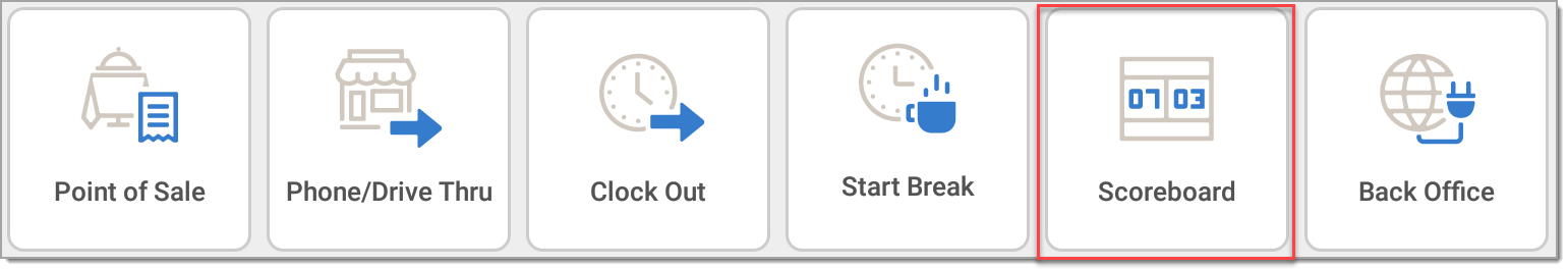 Home screen tiles with Scoreboard option highlighted