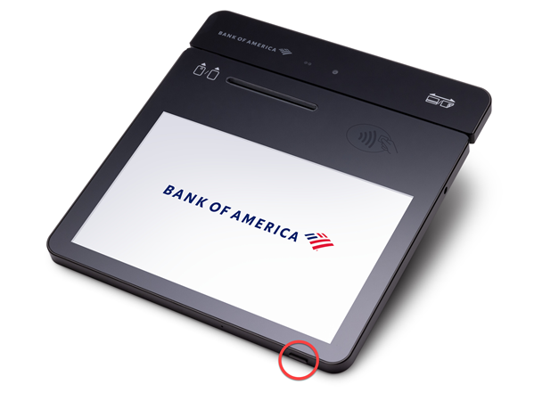 Tablet showing the location of the power button on bottom right edge