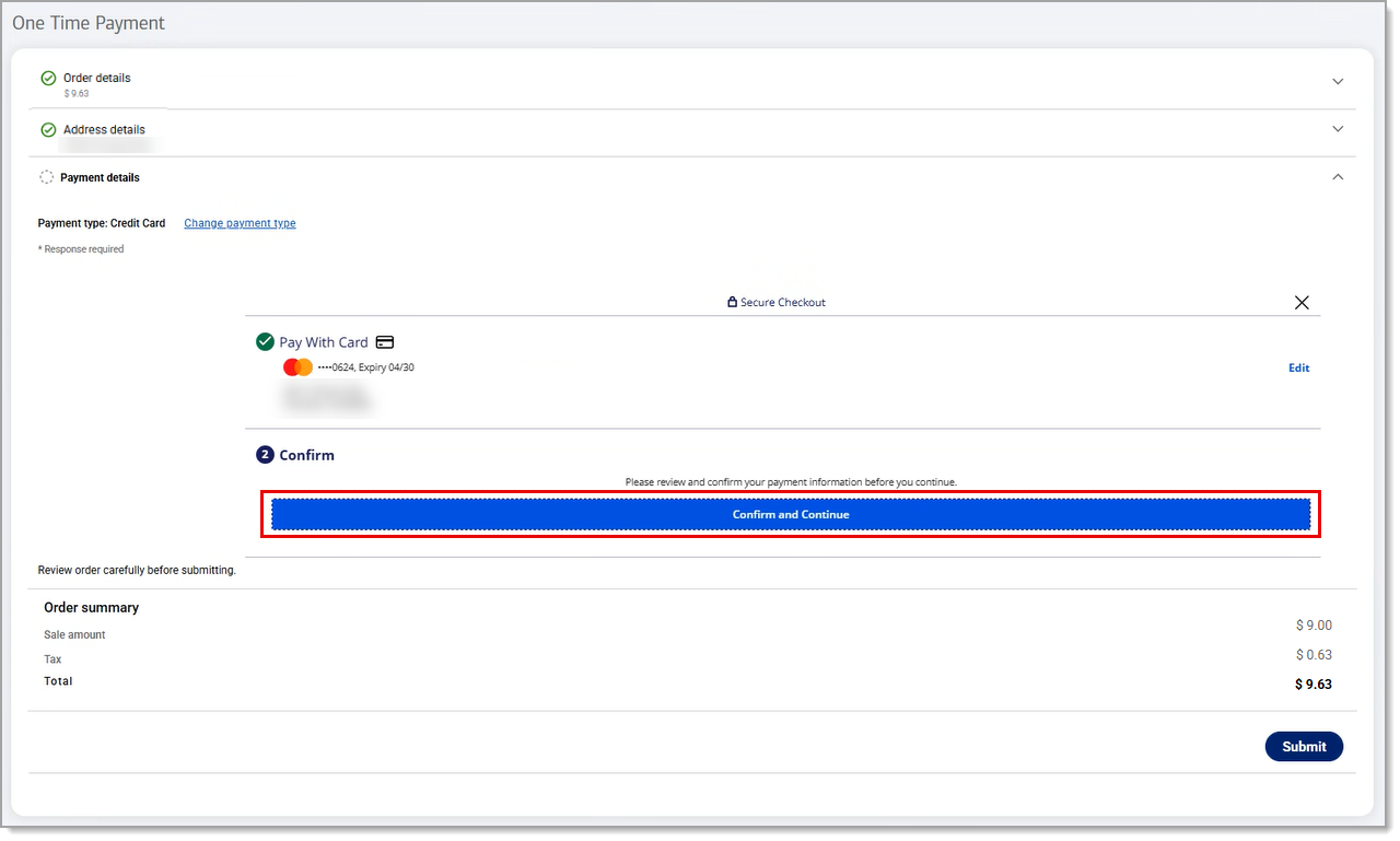 Confirm and Continue highlighted under Confirm.