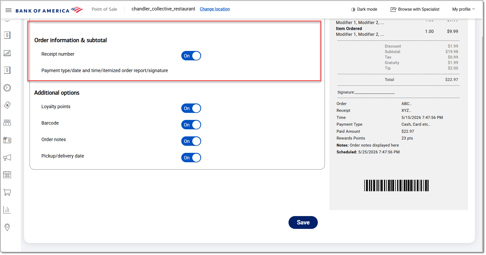 e-receipt order information