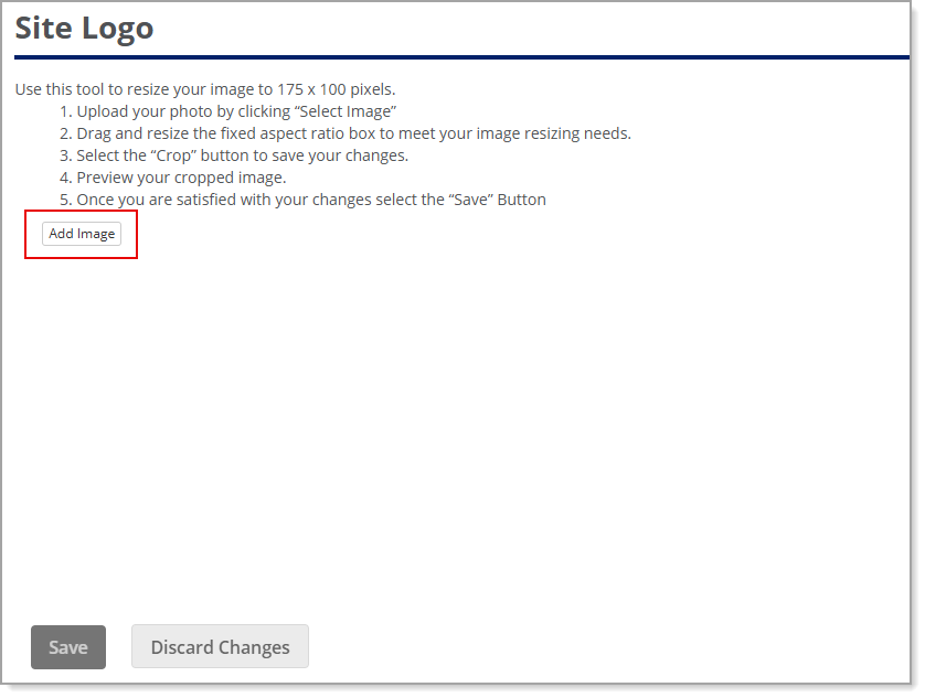 Add image button on Site Logo page.