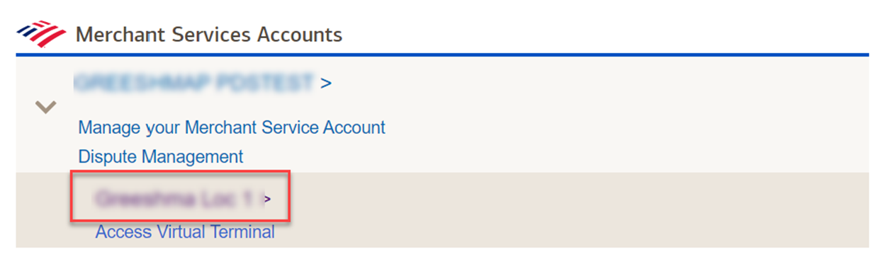 Location name listed in a Merchant Services account in Business Advantage 360 online banking