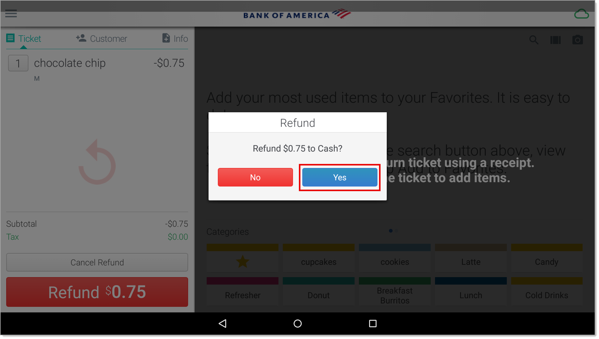 Refund confirmation pop up