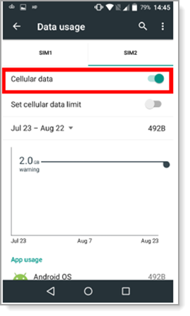 Cellular Data selected