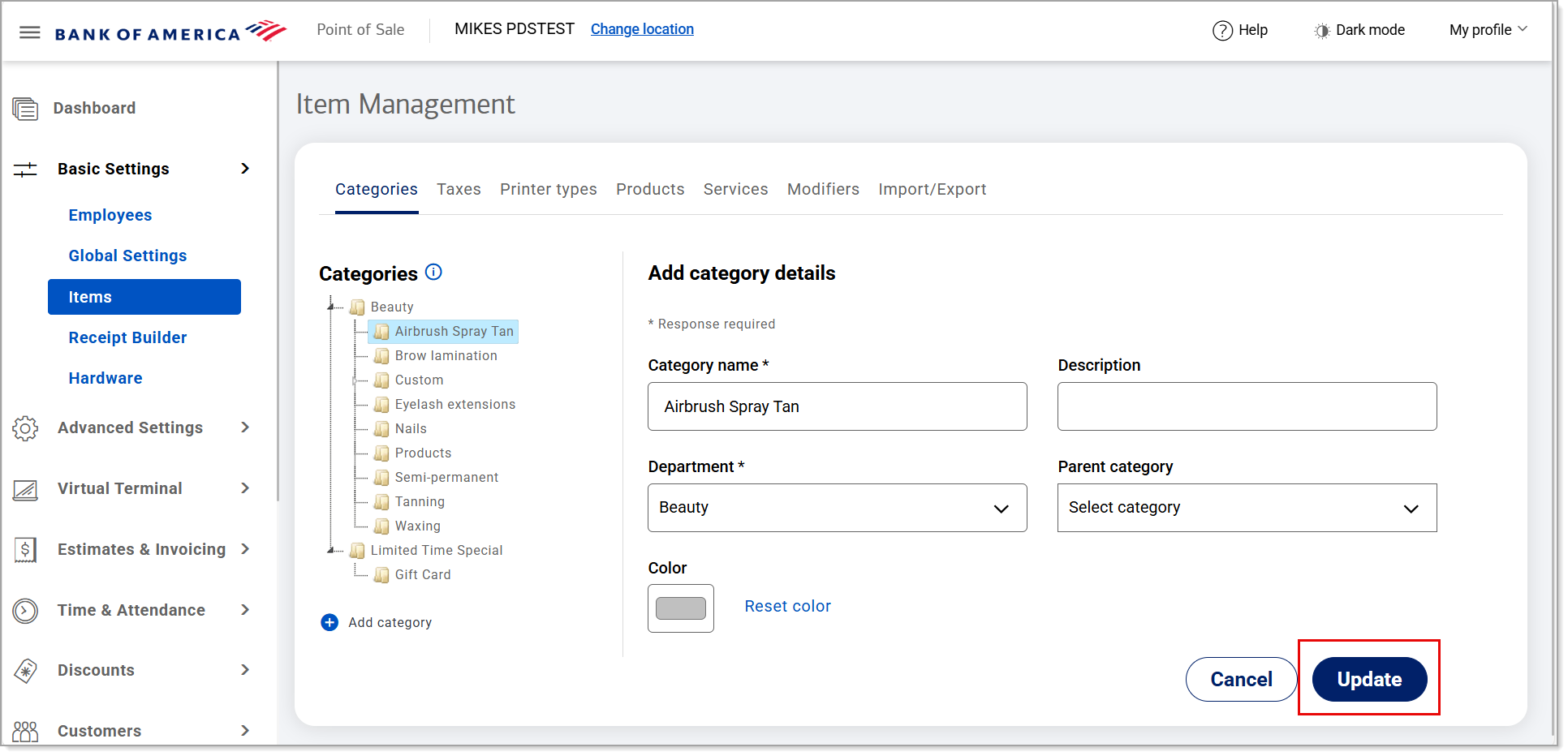 Update option to save changes made