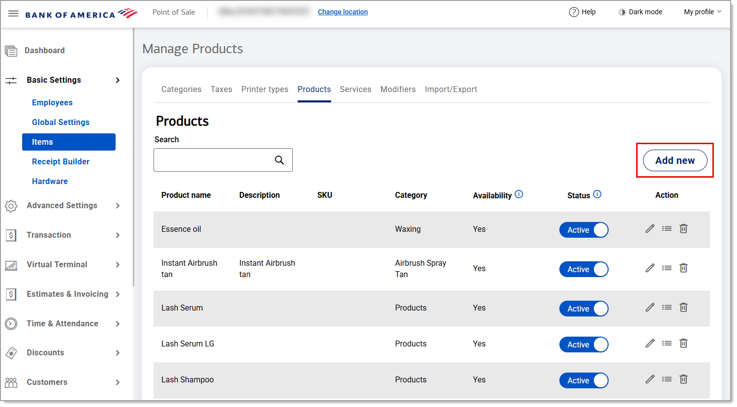 Add new highlighted in Manage Products.