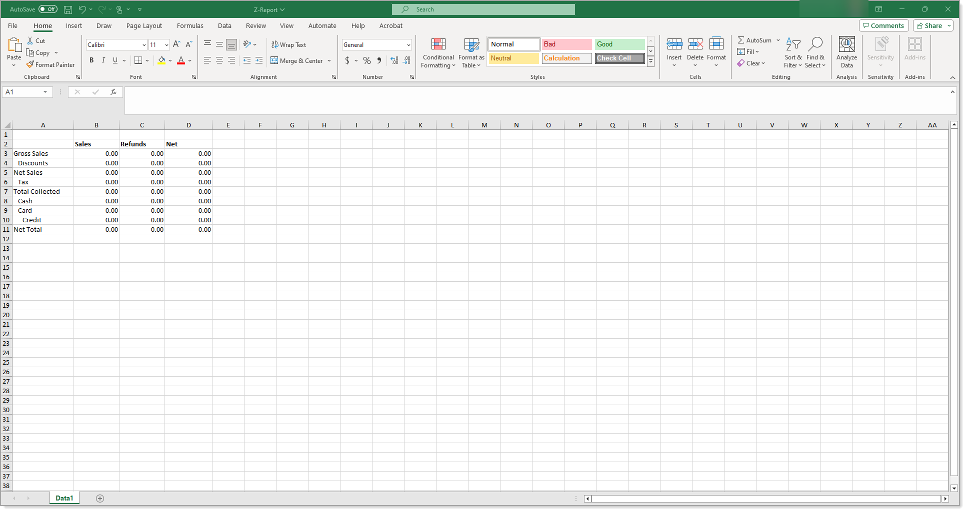 Sales Overview Report - Excel layout