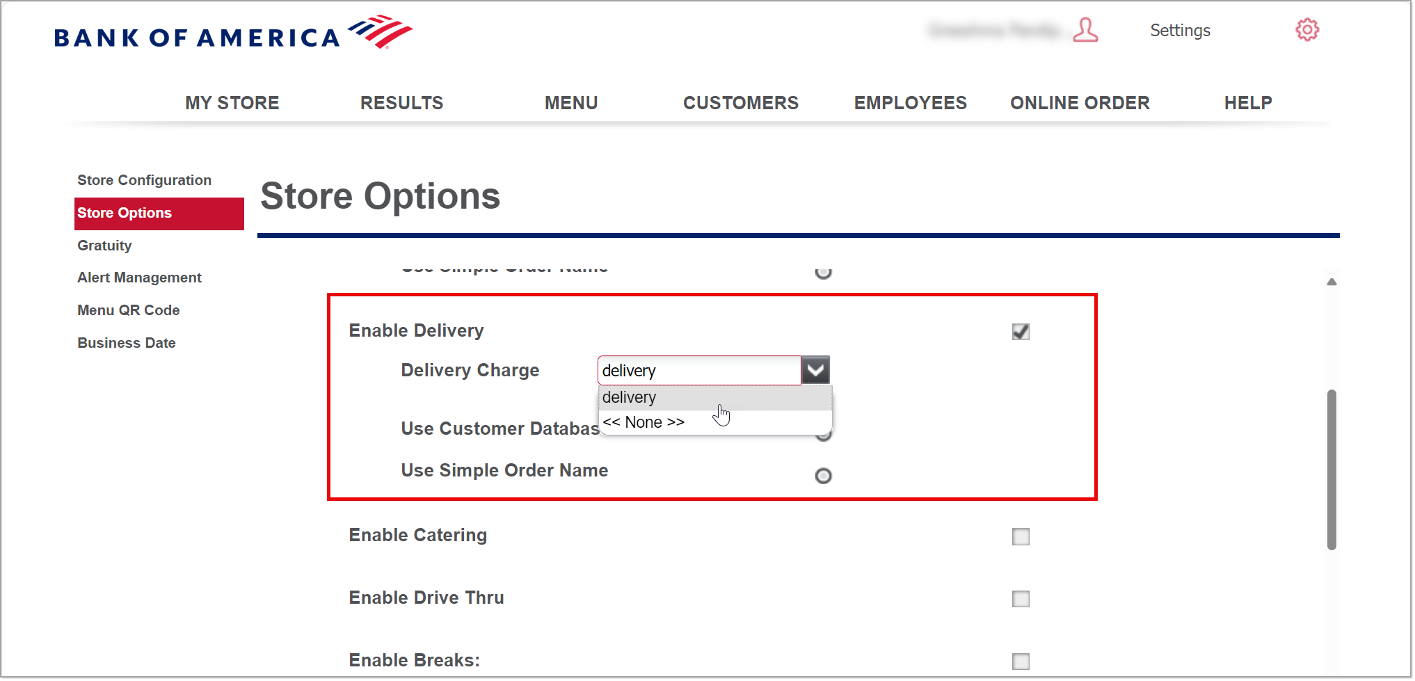 enable charges for a delivery