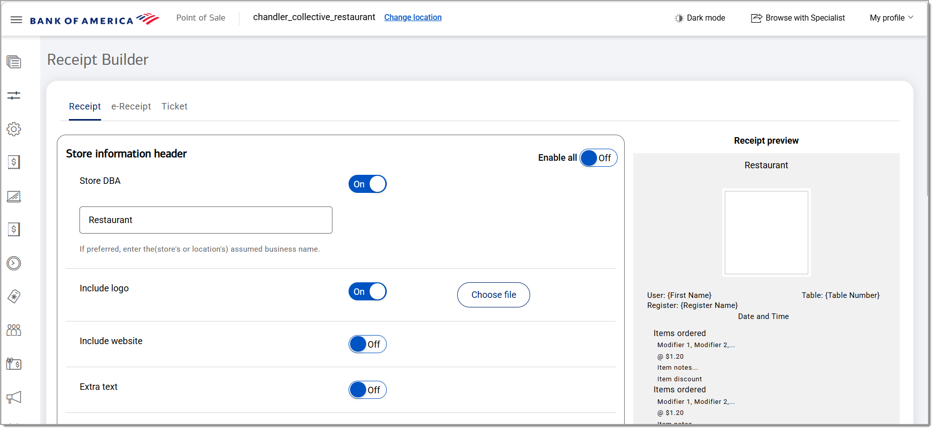 store information header