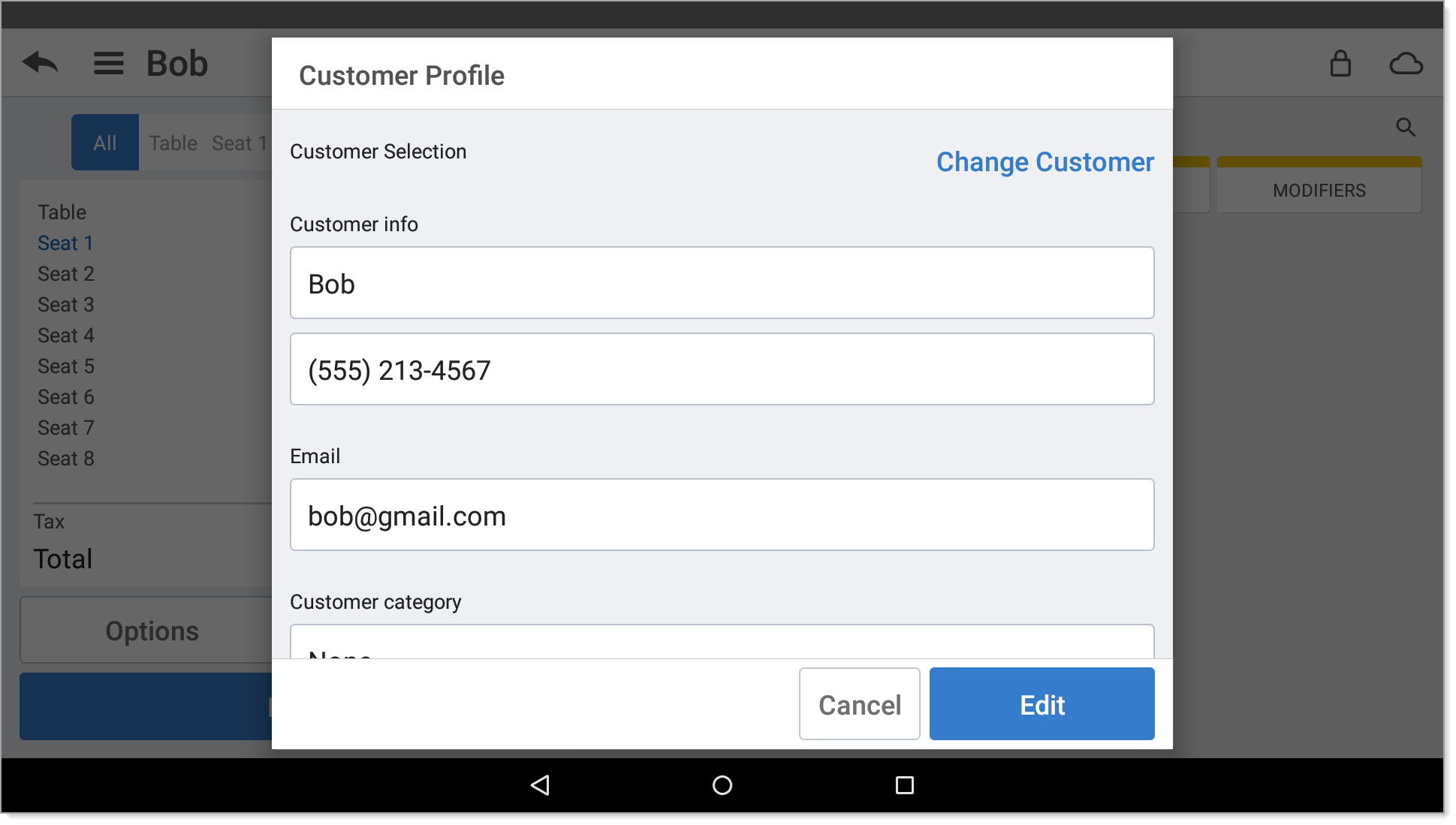 customer profile dialog