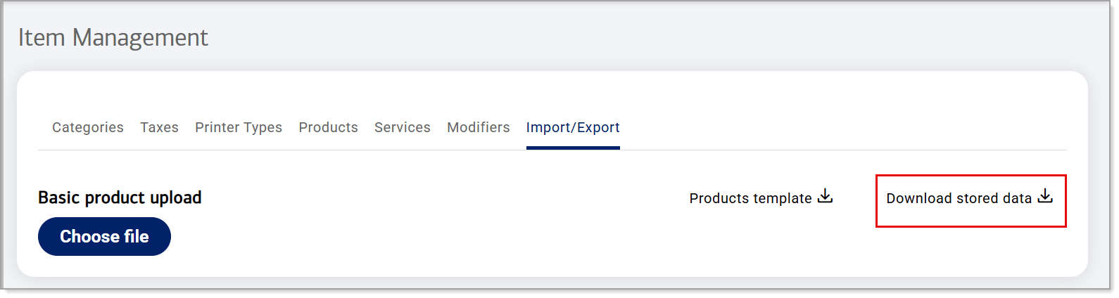 Item Management Import/Export tab
