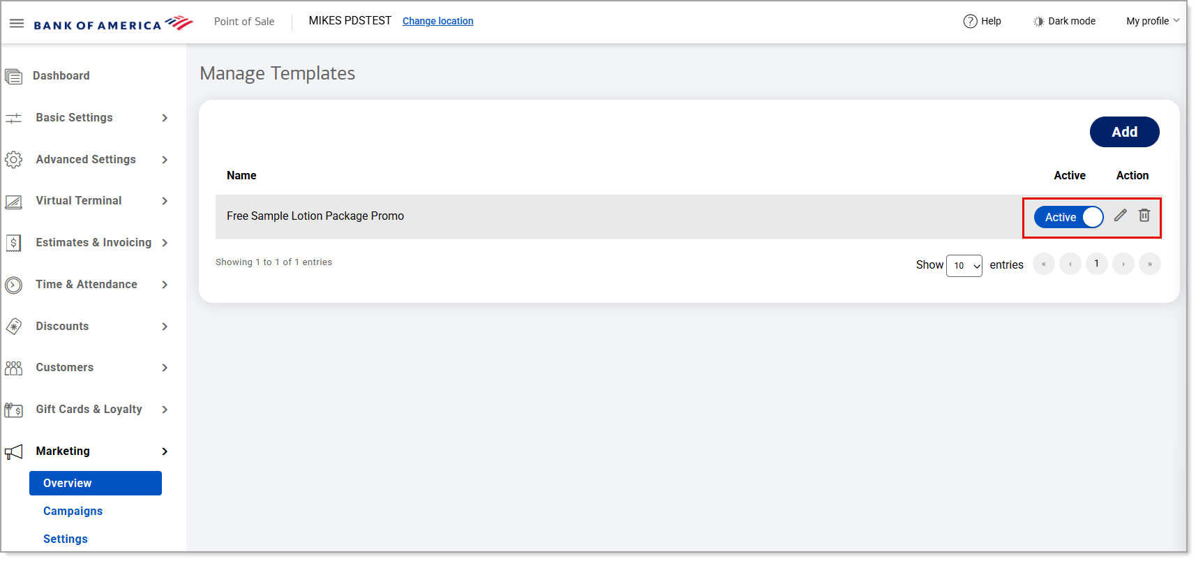 Marketing Manage Email Templates screen