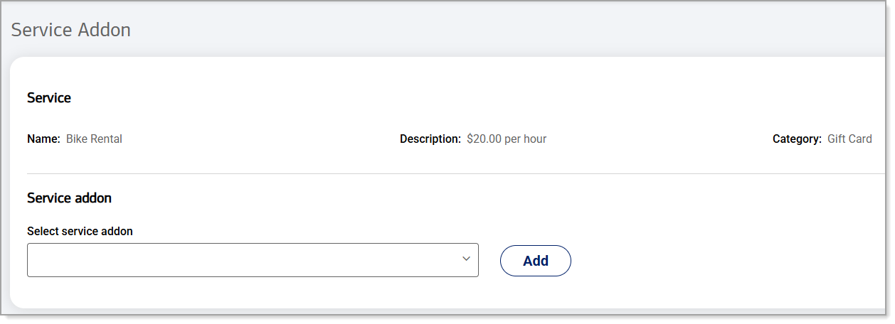 Select Service Add-on screen