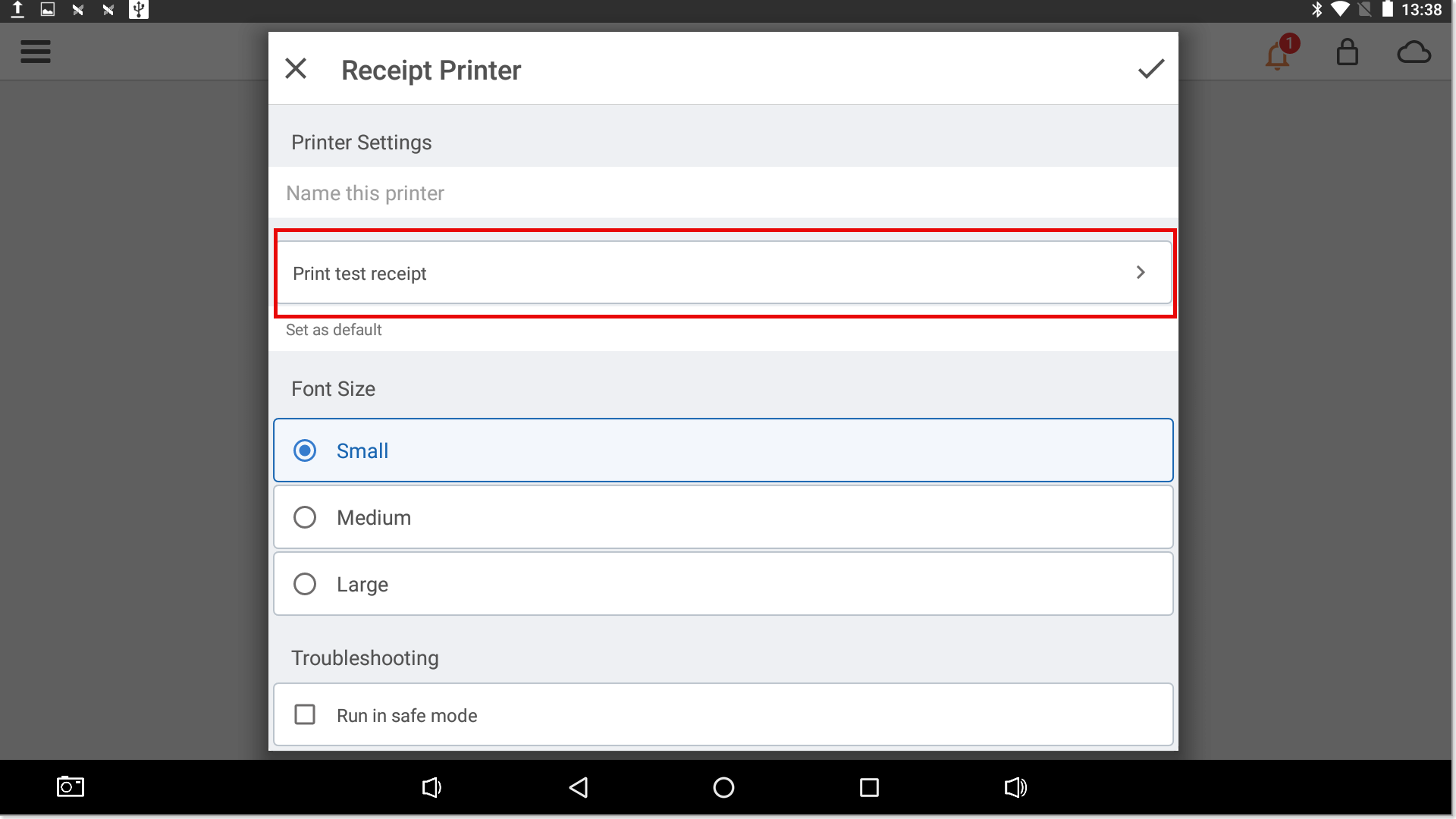 Receipt Printer - Print Test Receipt option