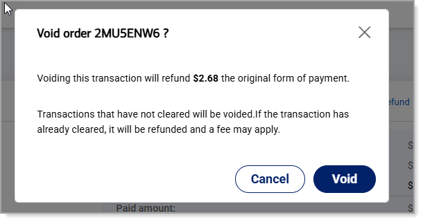 Void order confirmation popup.