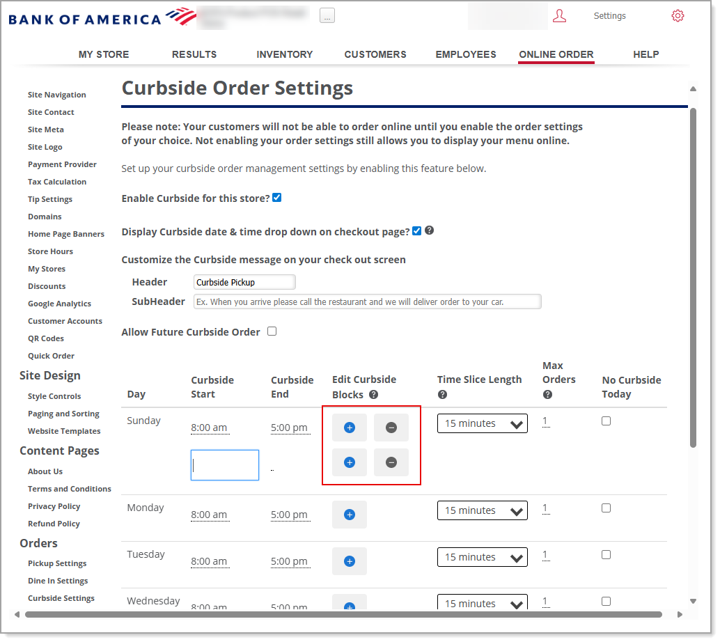 Edit Curbside Blocks tool