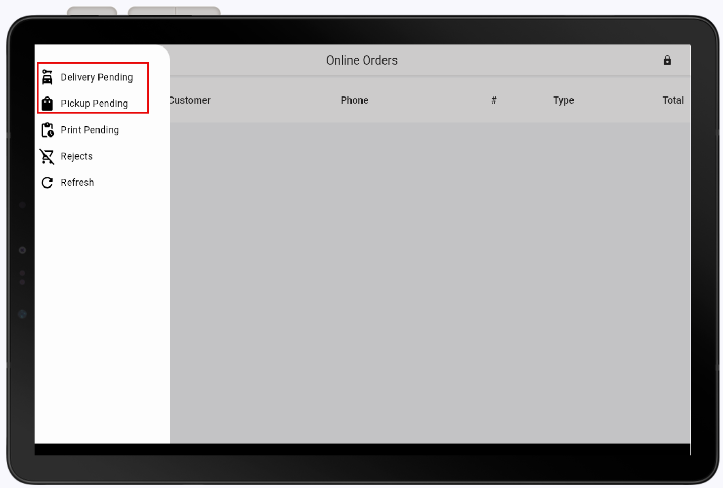 view delivery pending and pickup pending options