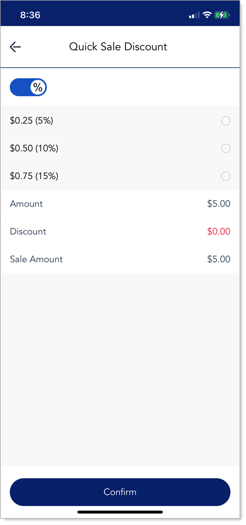 Quick Sale Discount setting