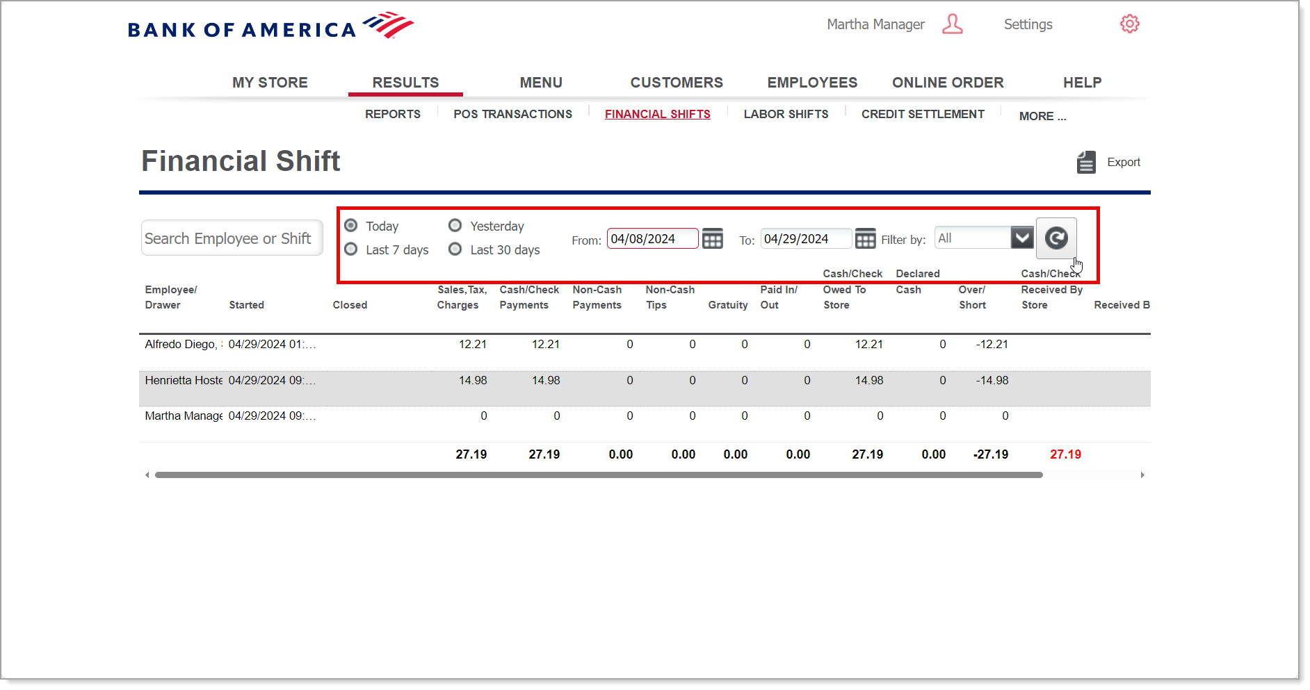 select date range and click refresh