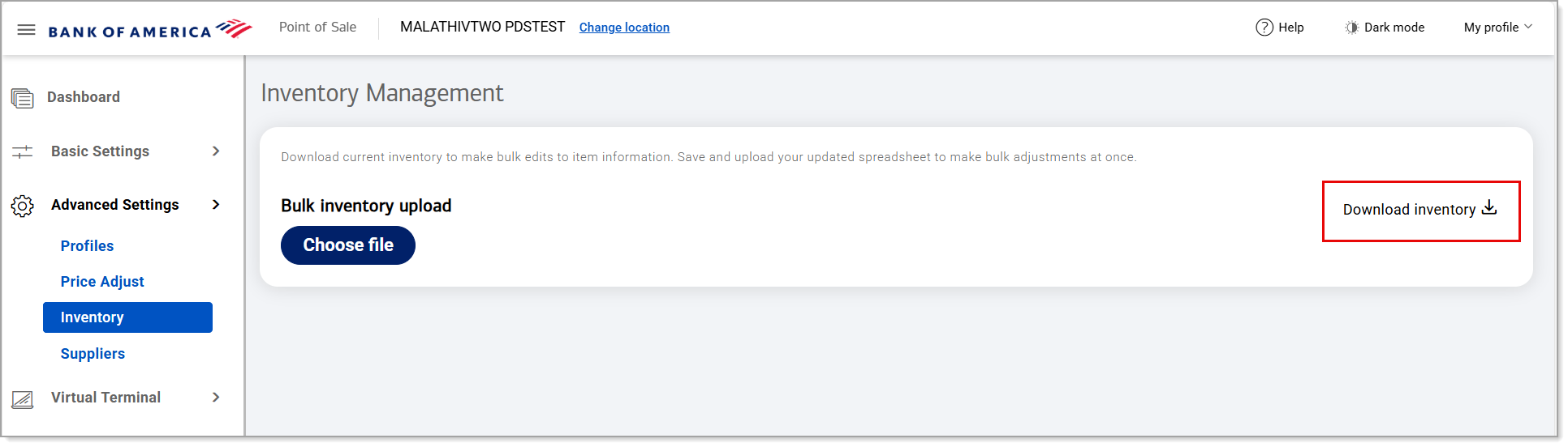 Download inventory option