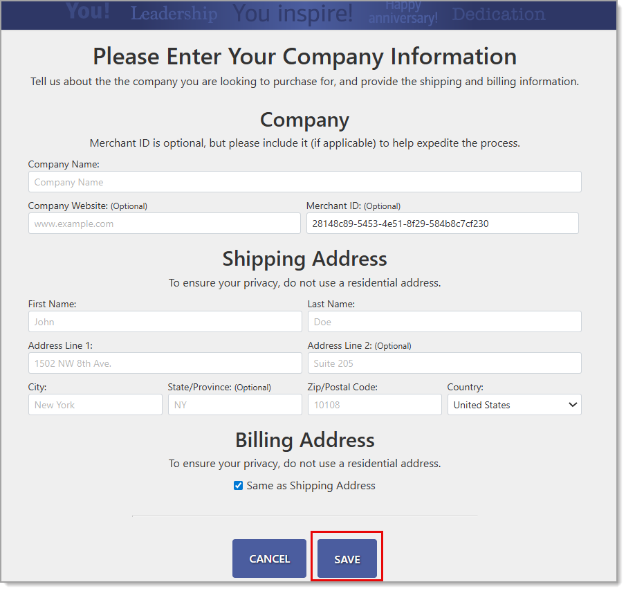 Save highlighted in Company information form.