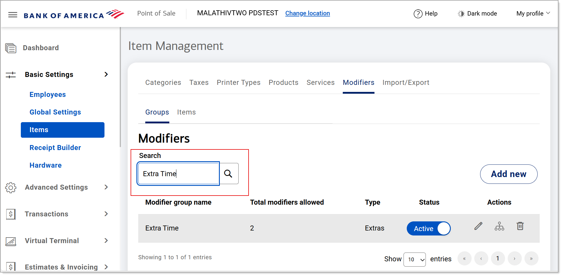 Search modifiers field
