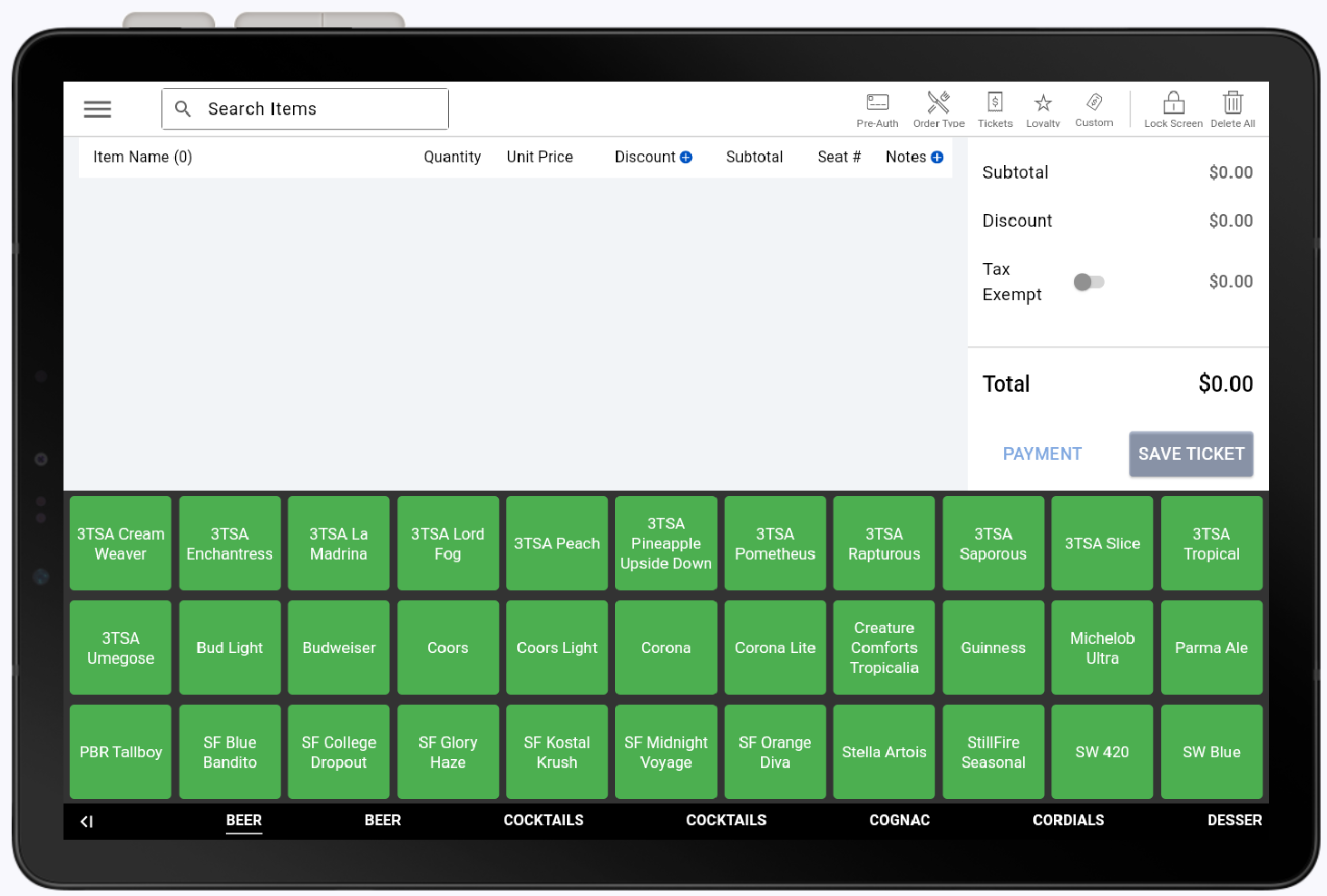 Order screen.