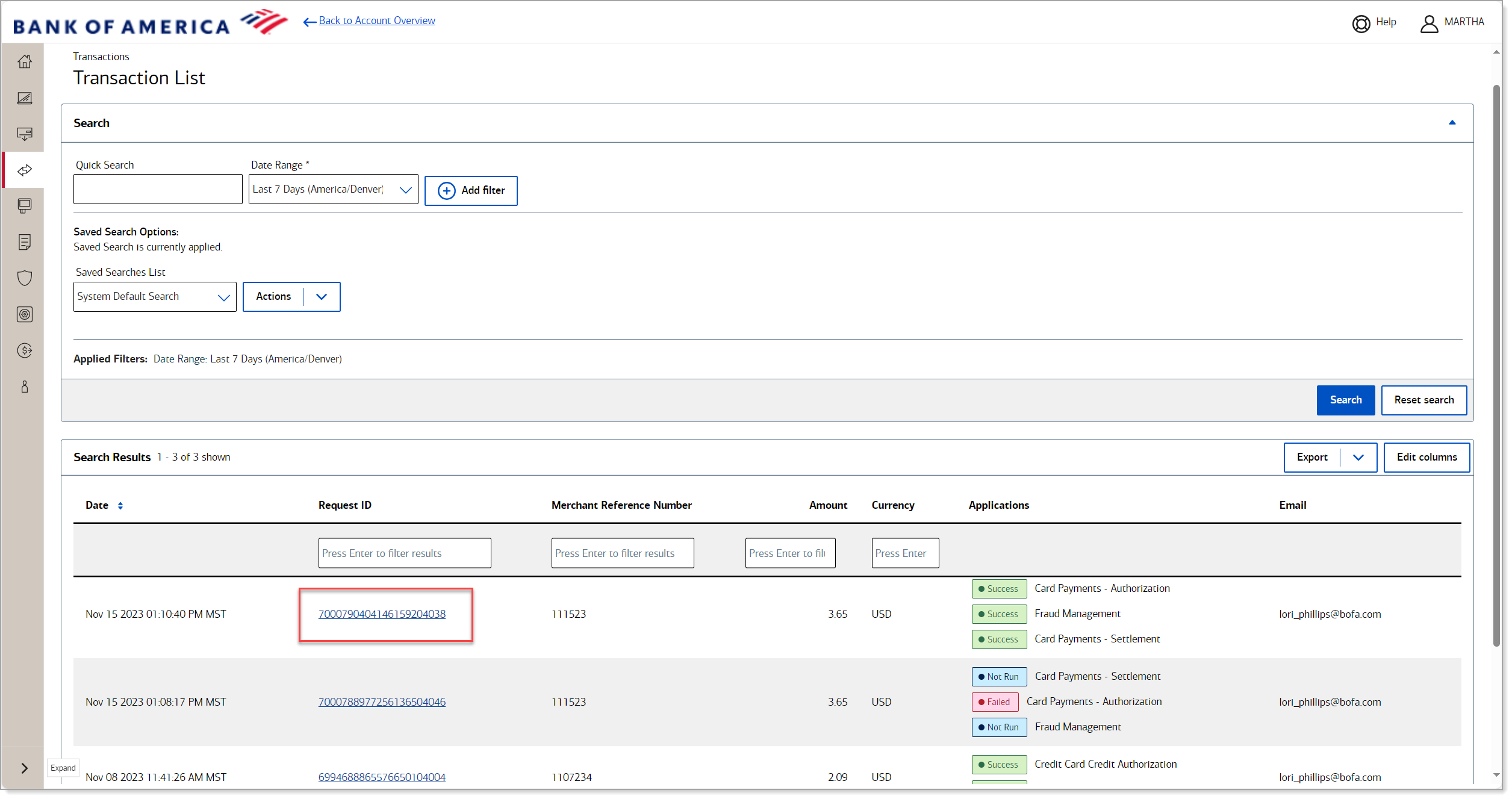 transaction management transaction list