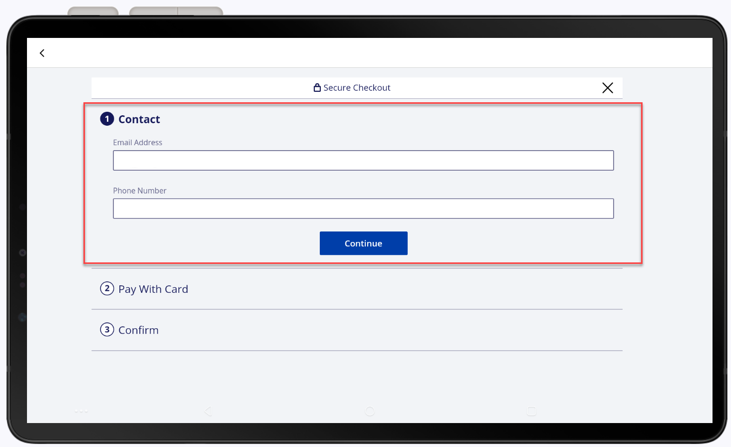 manual card read enter the contact information