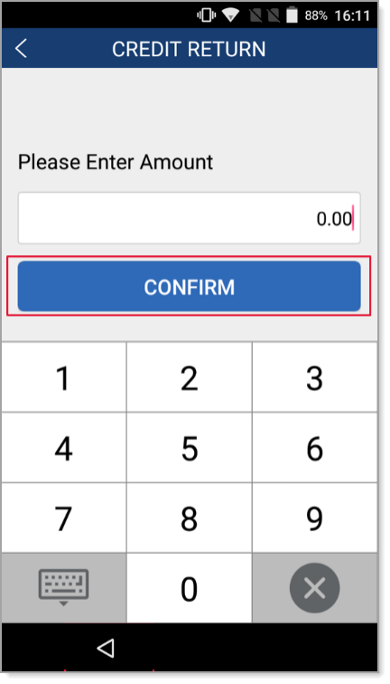 Enter amount field on Credit Return screen