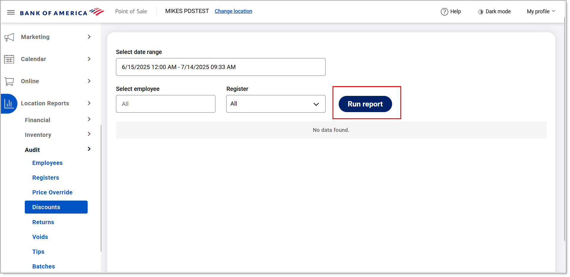Run report option