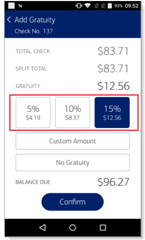 Preset percentage options