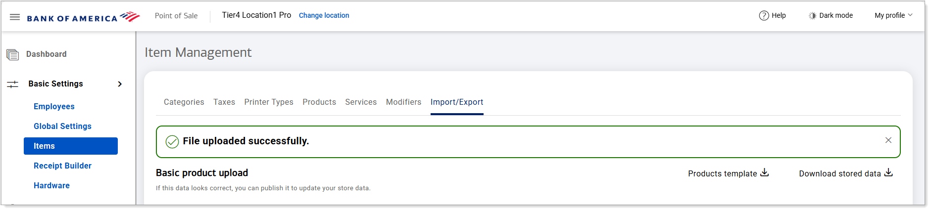 File uploaded successfully message