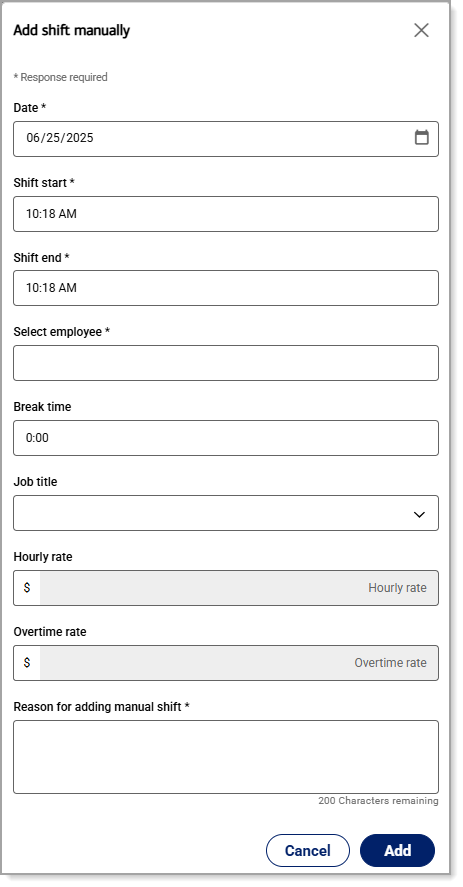 Manual shift entry menu