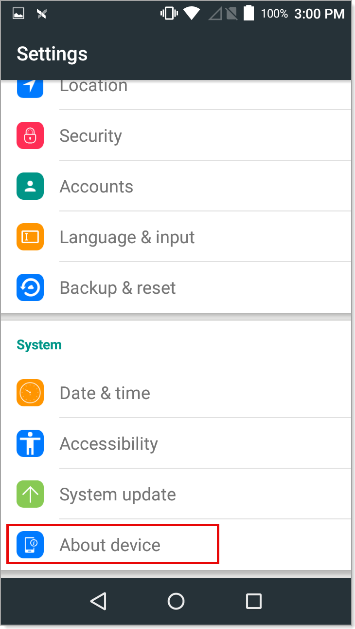 Device Settings: About device option