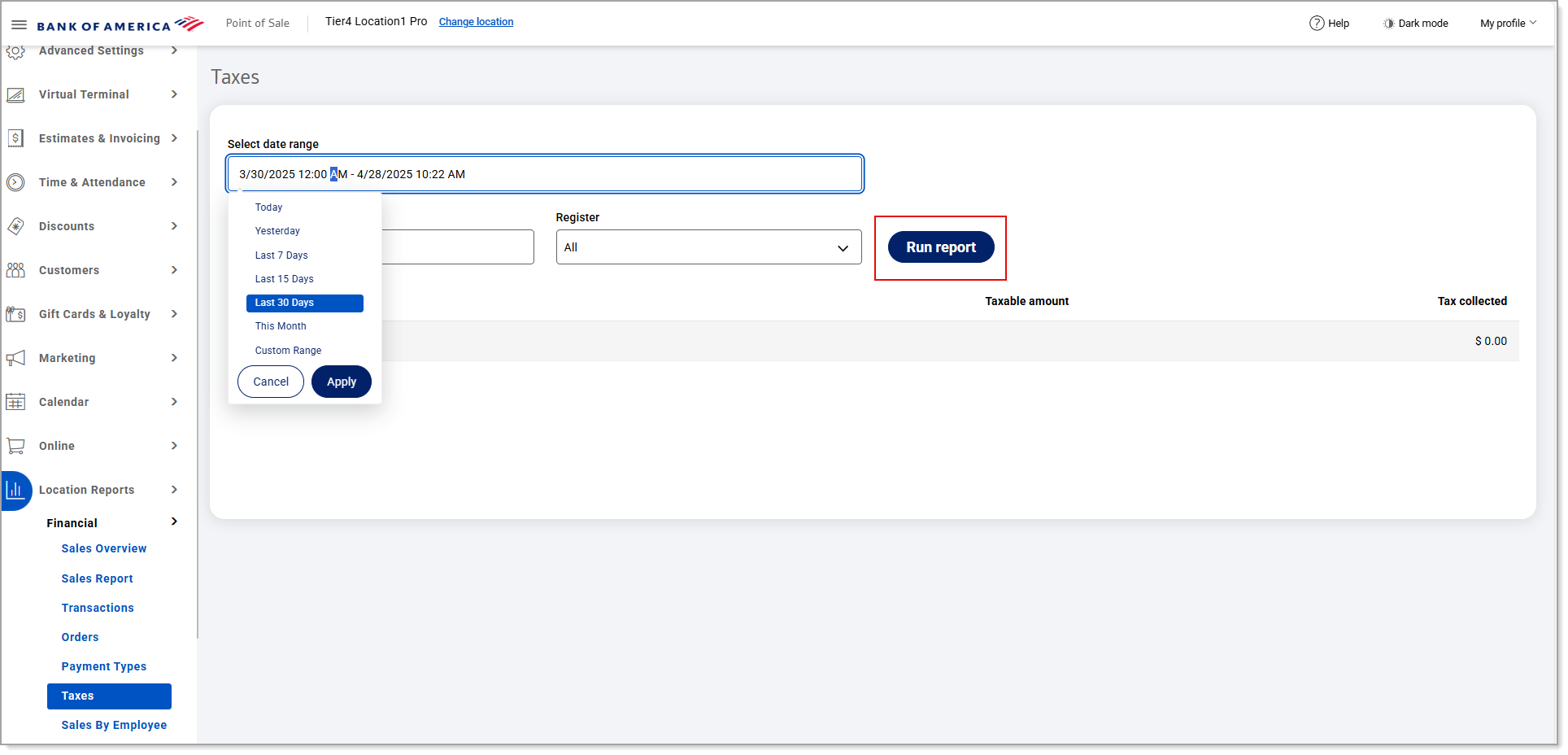 Run Report option