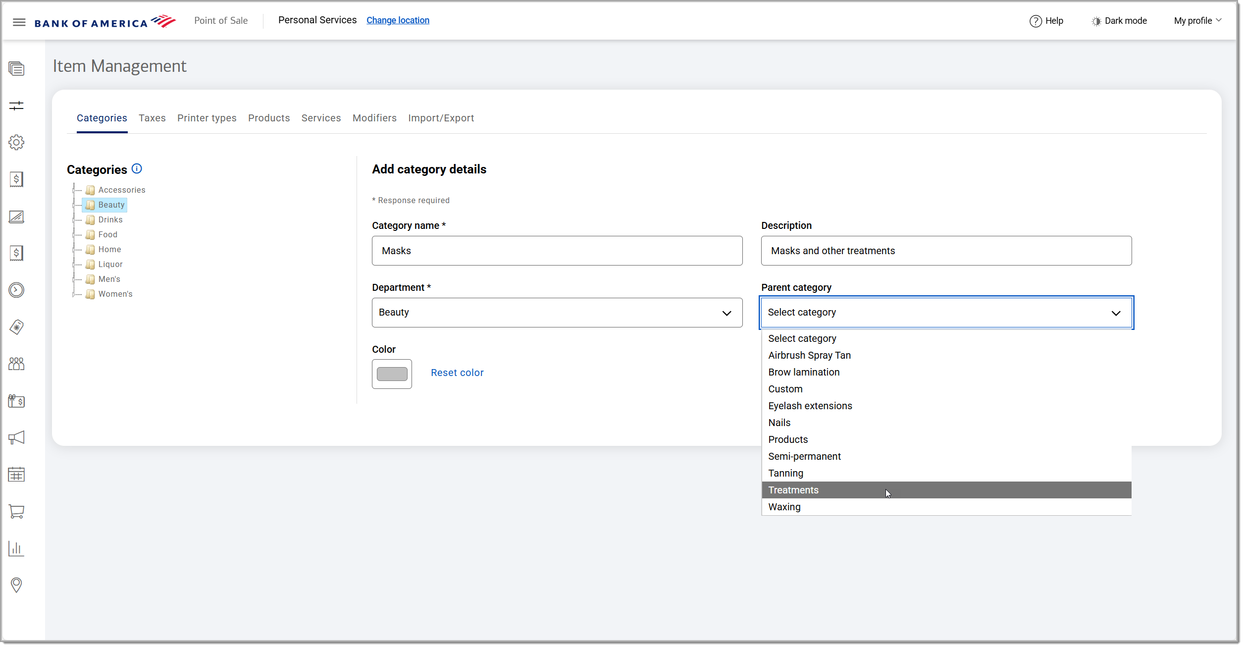 add a category with parent category dropdown displayed