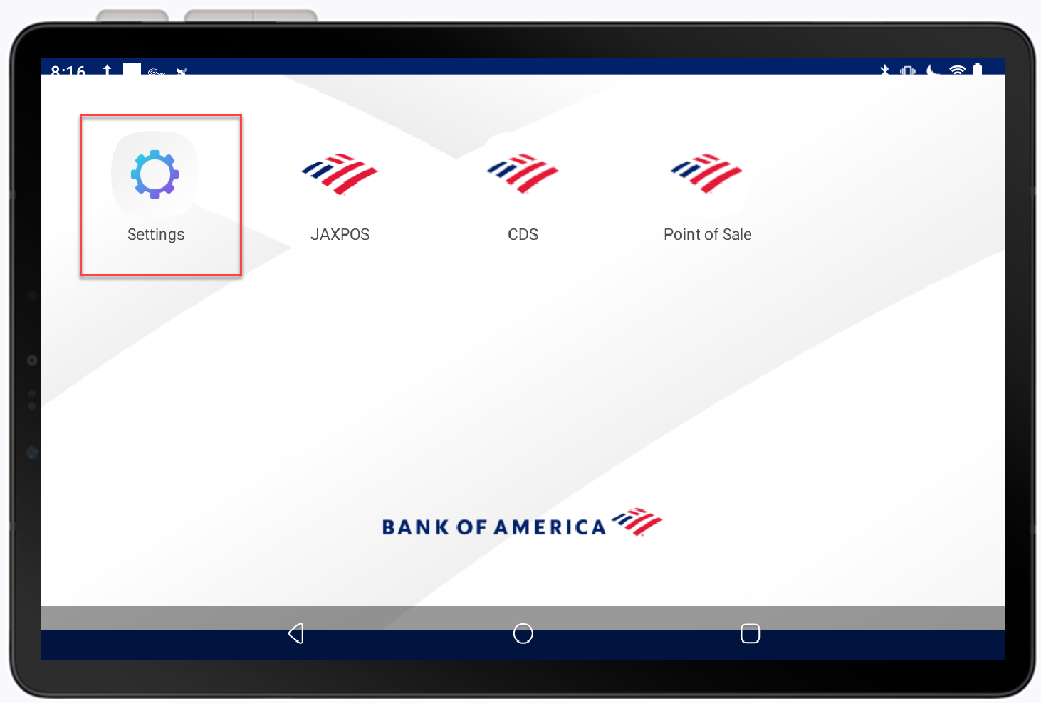 main screen with Settings highlighted