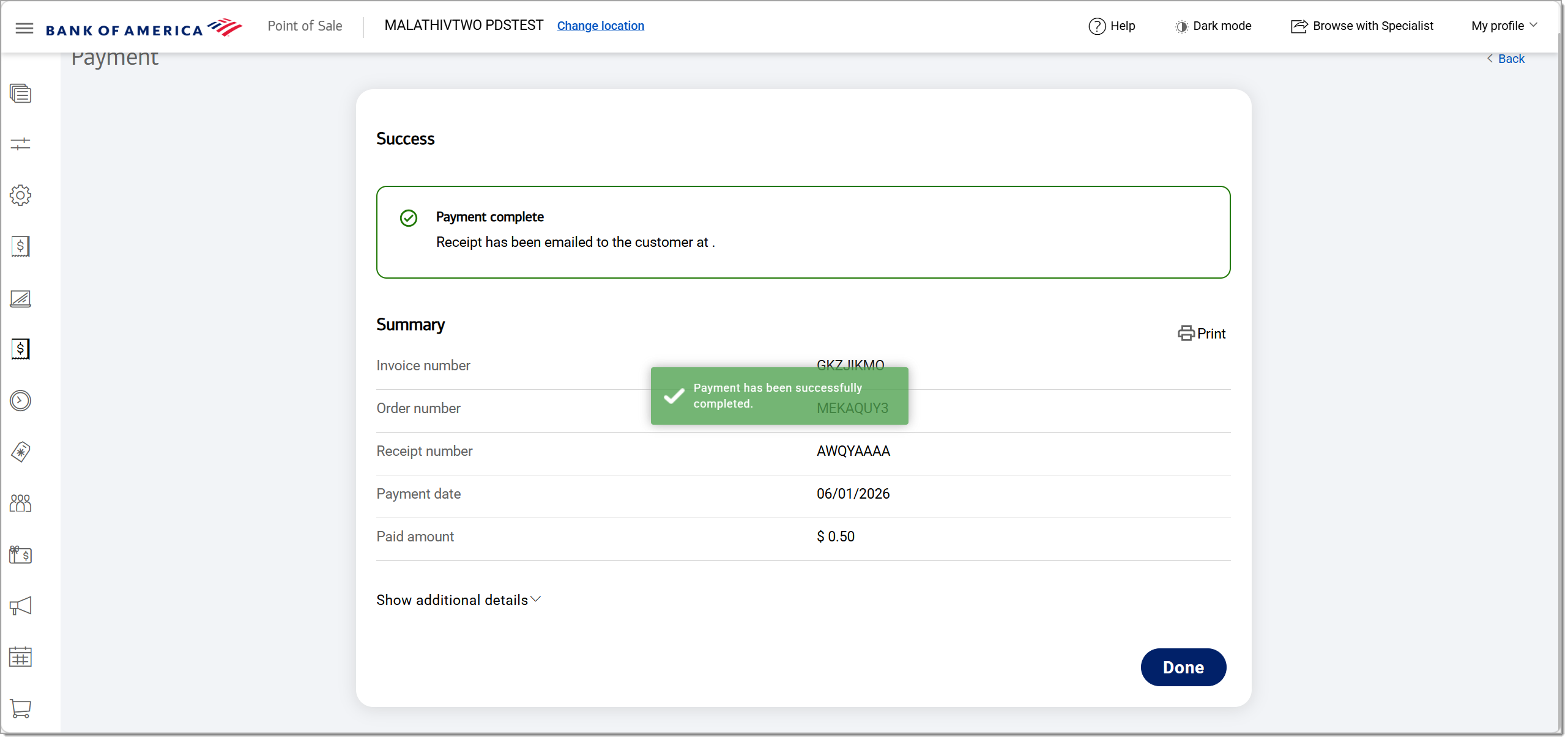 successful payment message