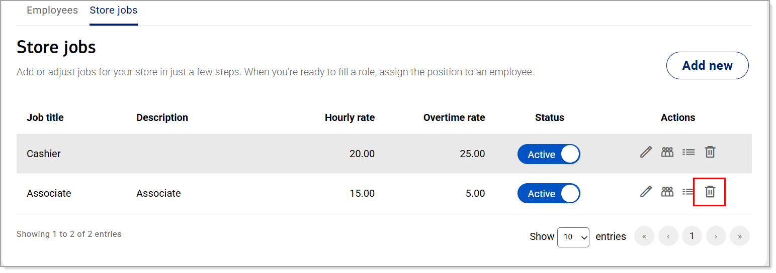 Store Jobs - Delete icon