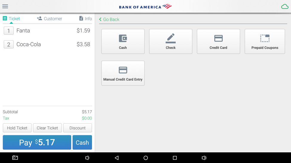 Point of Sale app screen showing the Check button selection